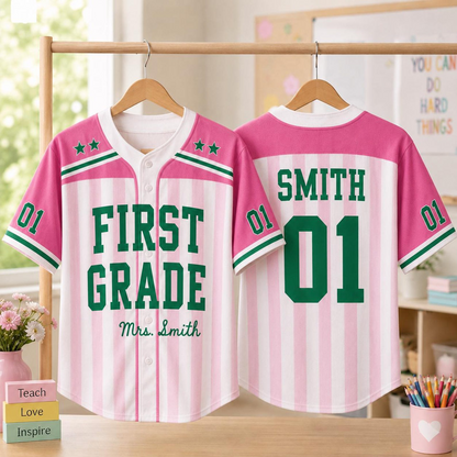 Personalized Teacher Baseball Jersey, Custom Name Number Jersey, First Grade Teacher Shirt, Back To School Gift, Teacher Team Game Day Tee