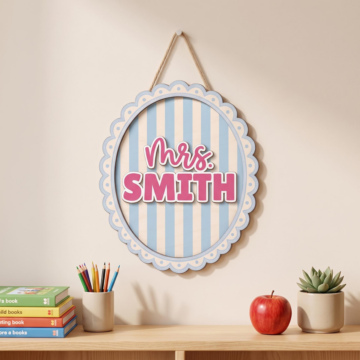 Personalized Teacher Name Sign, Custom Acrylic Classroom Magnet, Teacher Desk Decor, Gingham Pennant Nameplate, Back to School Gift