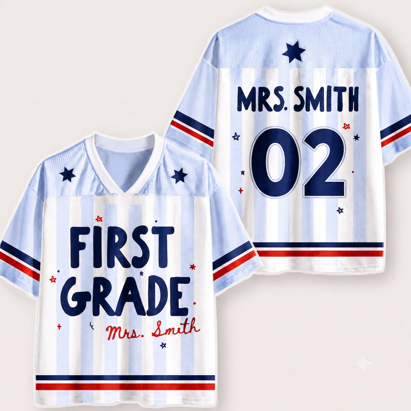 Maillot d'enseignant personnalisé, maillot de football avec nom et numéro personnalisés, chemise d'enseignant de première année, cadeau de rentrée scolaire, t-shirt de jour de match pour équipe d'enseignants