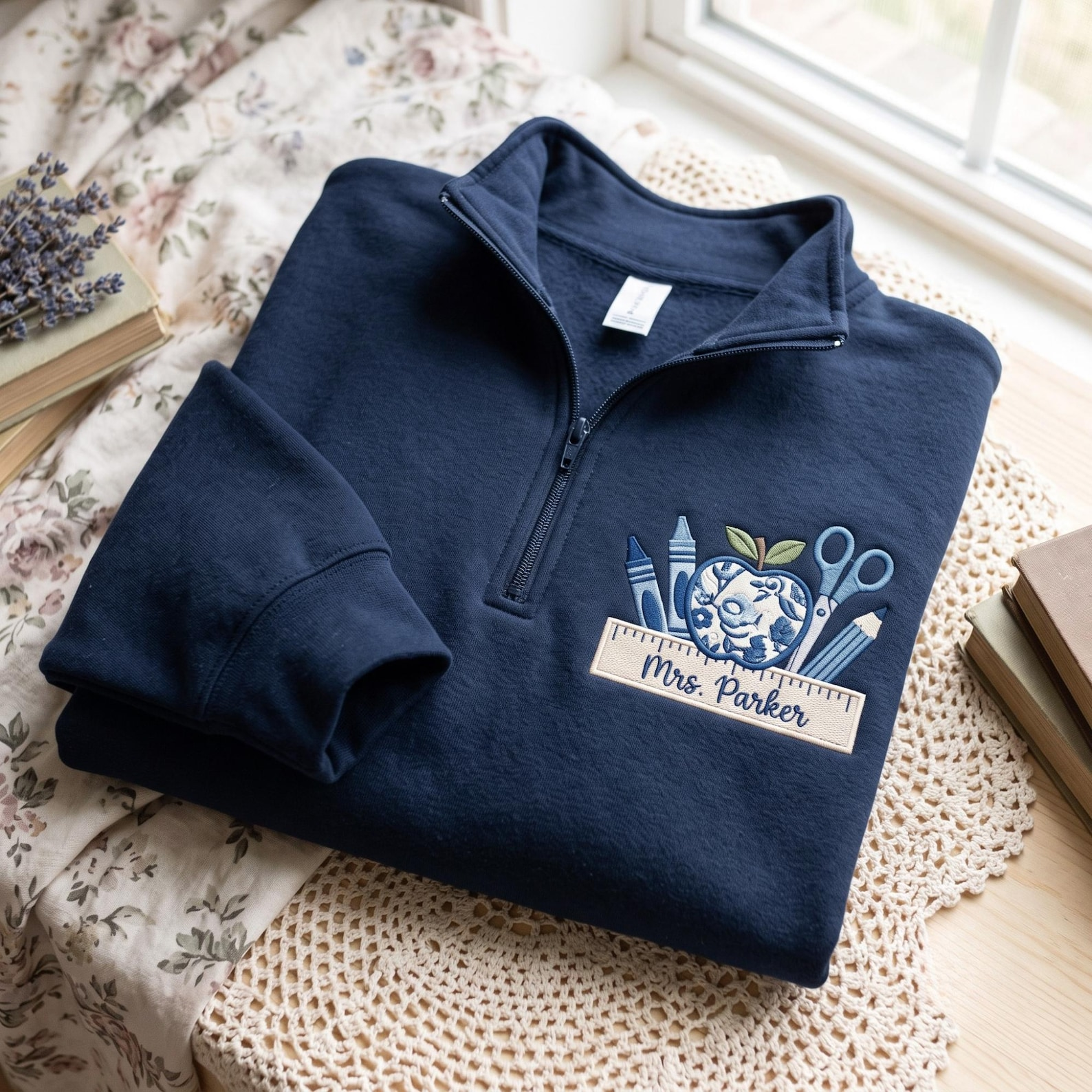 Custom Embroidered Teacher Quarter Zip Sweatshirt, Personalized School Apparel