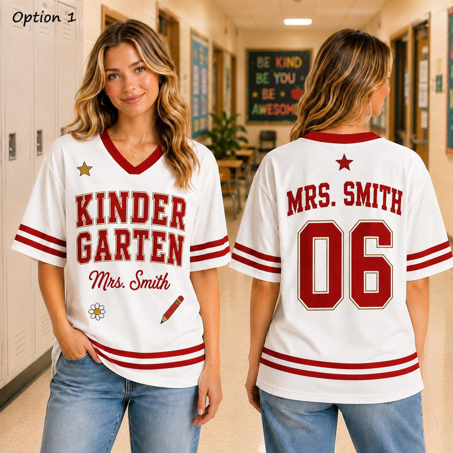 Maillot personnalisé avec nom et numéro, Maillot de professeur de quatrième année personnalisé en maille, Tenue de rentrée scolaire ou de jour de match, Cadeau pour équipe de professeurs noir et or