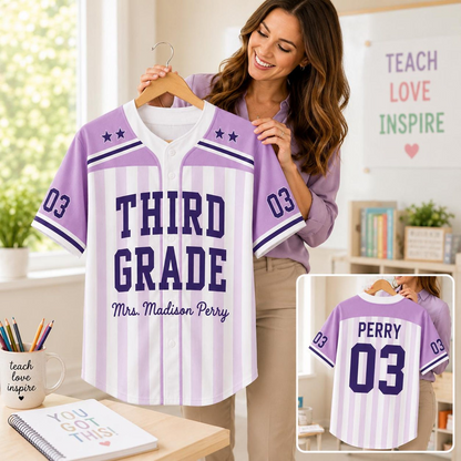 Personalized Teacher Baseball Jersey, Custom Name Number Jersey, First Grade Teacher Shirt, Back To School Gift, Teacher Team Game Day Tee