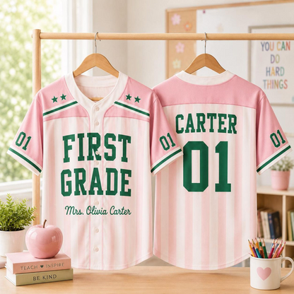 Personalized Teacher Baseball Jersey, Custom Name Number Jersey, First Grade Teacher Shirt, Back To School Gift, Teacher Team Game Day Tee