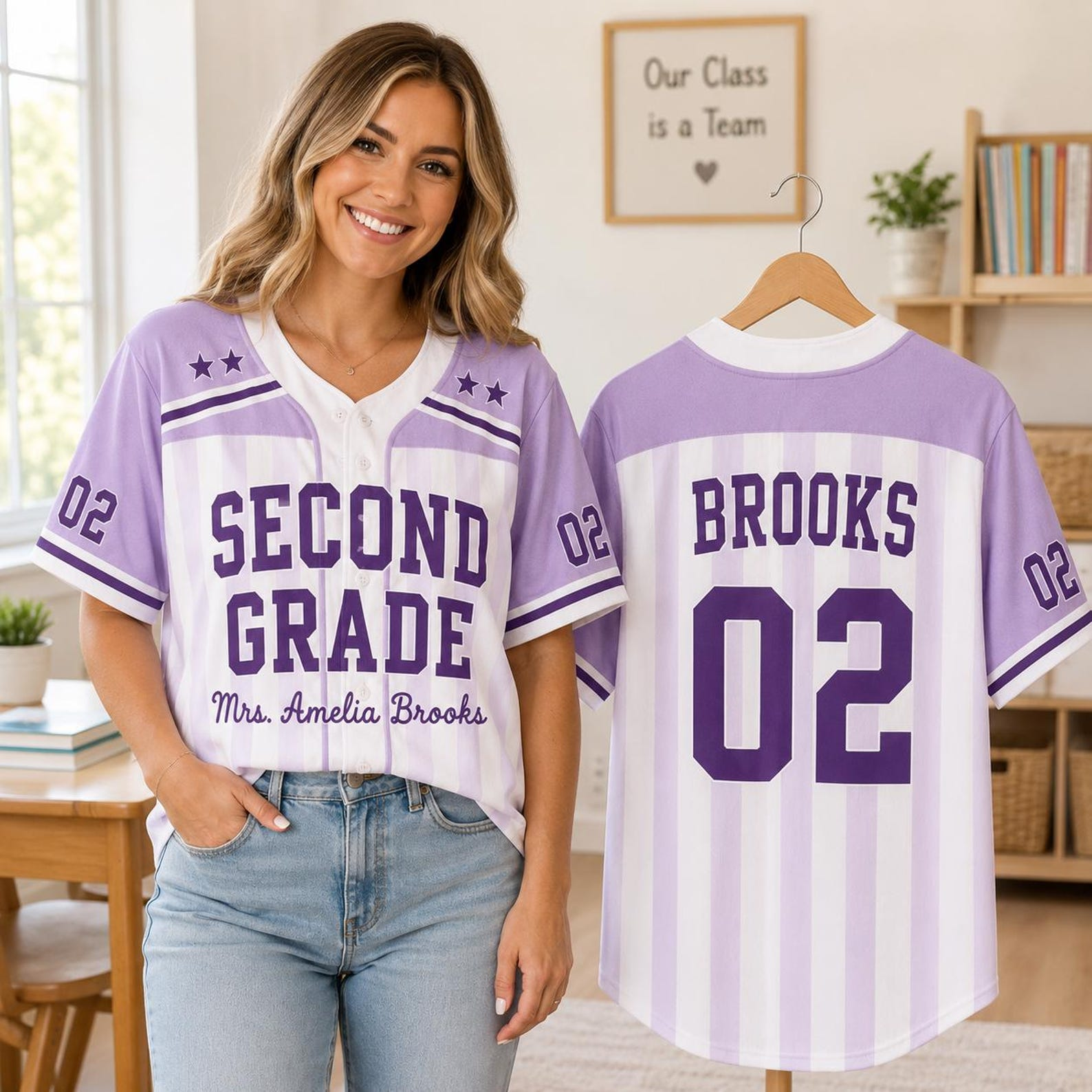 Personalized Teacher Baseball Jersey, Custom Name Number Jersey, First Grade Teacher Shirt, Back To School Gift, Teacher Team Game Day Tee