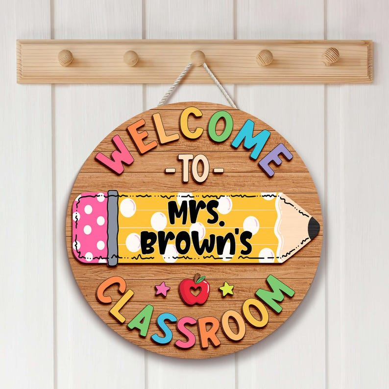Plaque de porte 3D personnalisée pour enseignant, panneau de classe personnalisé, plaque nominative personnalisée pour enseignant, décoration de classe, cadeaux de rentrée scolaire