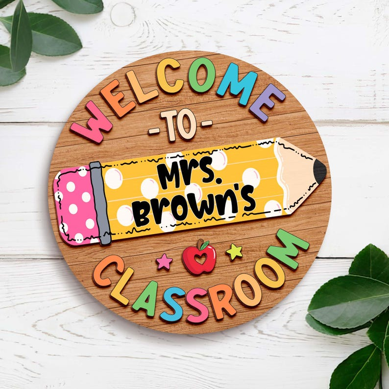 Plaque de porte 3D personnalisée pour enseignant, panneau de classe personnalisé, plaque nominative personnalisée pour enseignant, décoration de classe, cadeaux de rentrée scolaire