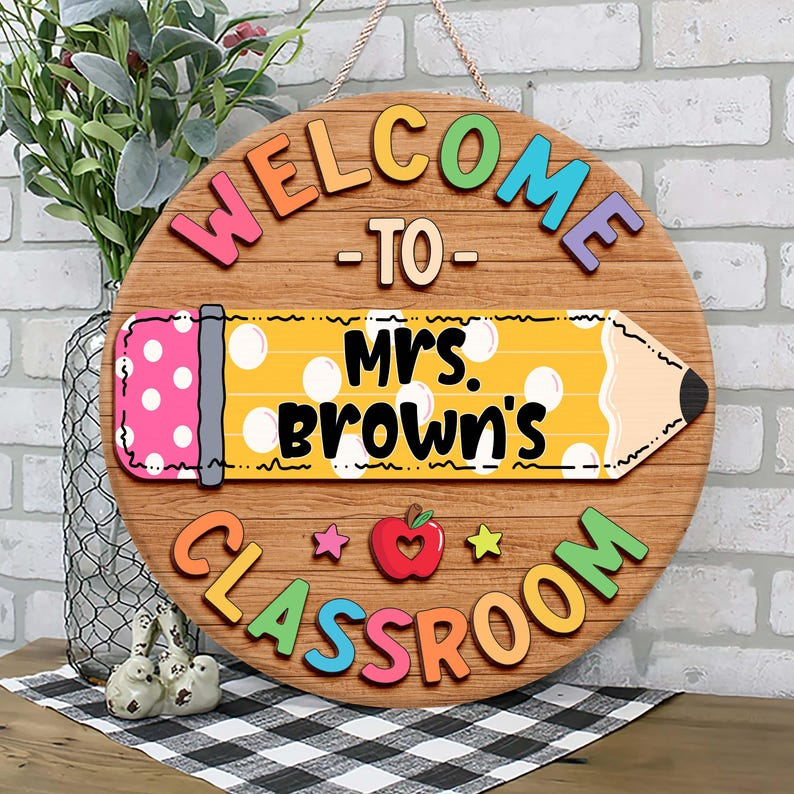 Plaque de porte 3D personnalisée pour enseignant, panneau de classe personnalisé, plaque nominative personnalisée pour enseignant, décoration de classe, cadeaux de rentrée scolaire