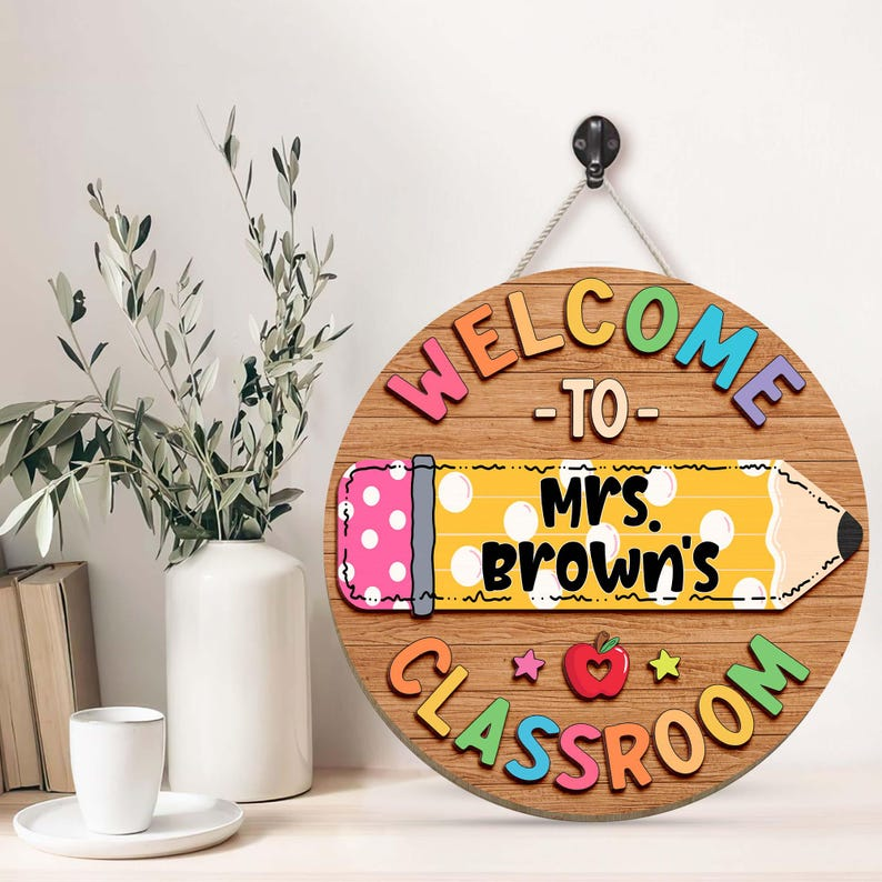 Plaque de porte 3D personnalisée pour enseignant, panneau de classe personnalisé, plaque nominative personnalisée pour enseignant, décoration de classe, cadeaux de rentrée scolaire