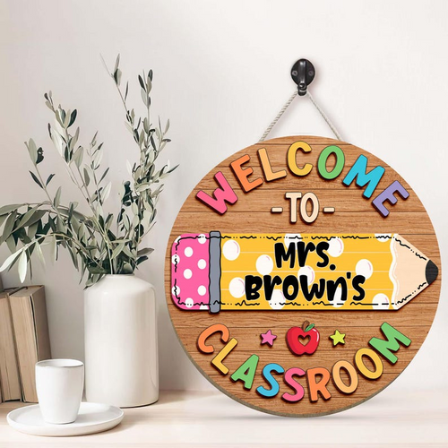 Plaque de porte 3D personnalisée pour enseignant, panneau de classe personnalisé, plaque nominative personnalisée pour enseignant, décoration de classe, cadeaux de rentrée scolaire