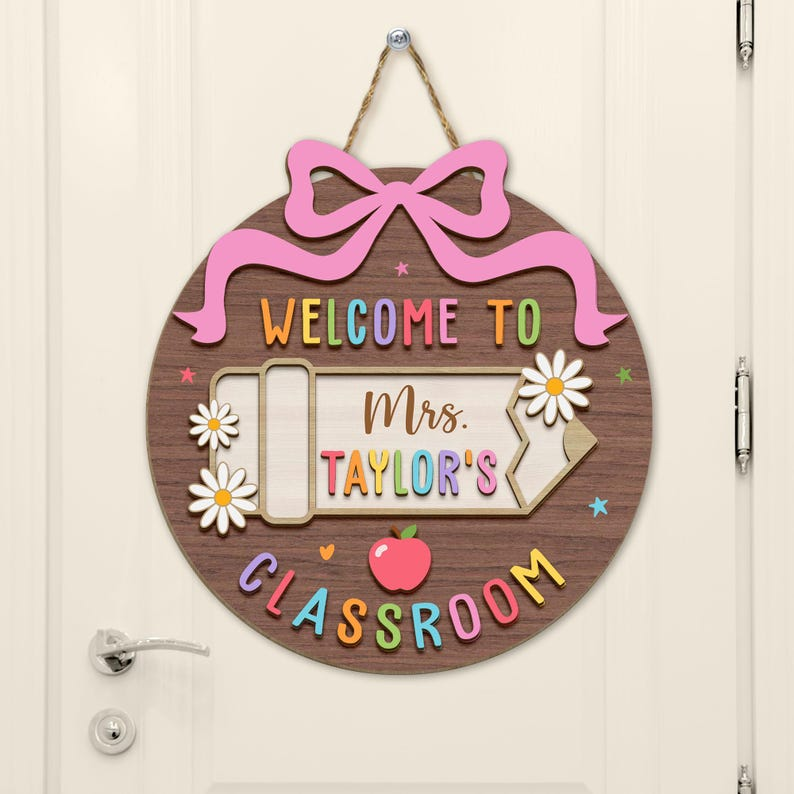 Panneau de porte d'enseignant 3D personnalisé, cadeaux pour enseignants, panneau de bienvenue pour enseignants, panneau de porte de salle de classe, cadeau de rentrée scolaire, décoration du 1er jour d'école