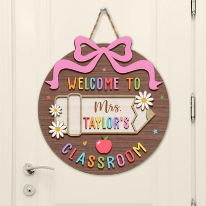 Panneau de porte d'enseignant 3D personnalisé, cadeaux pour enseignants, panneau de bienvenue pour enseignants, panneau de porte de salle de classe, cadeau de rentrée scolaire, décoration du 1er jour d'école