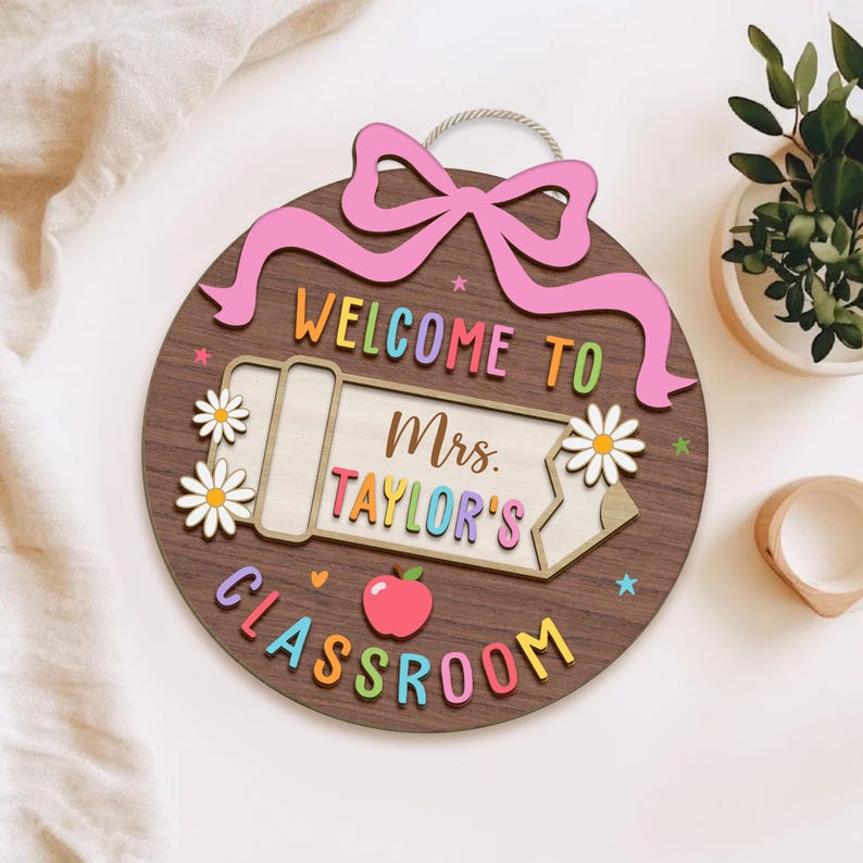 Panneau de porte d'enseignant 3D personnalisé, cadeaux pour enseignants, panneau de bienvenue pour enseignants, panneau de porte de salle de classe, cadeau de rentrée scolaire, décoration du 1er jour d'école