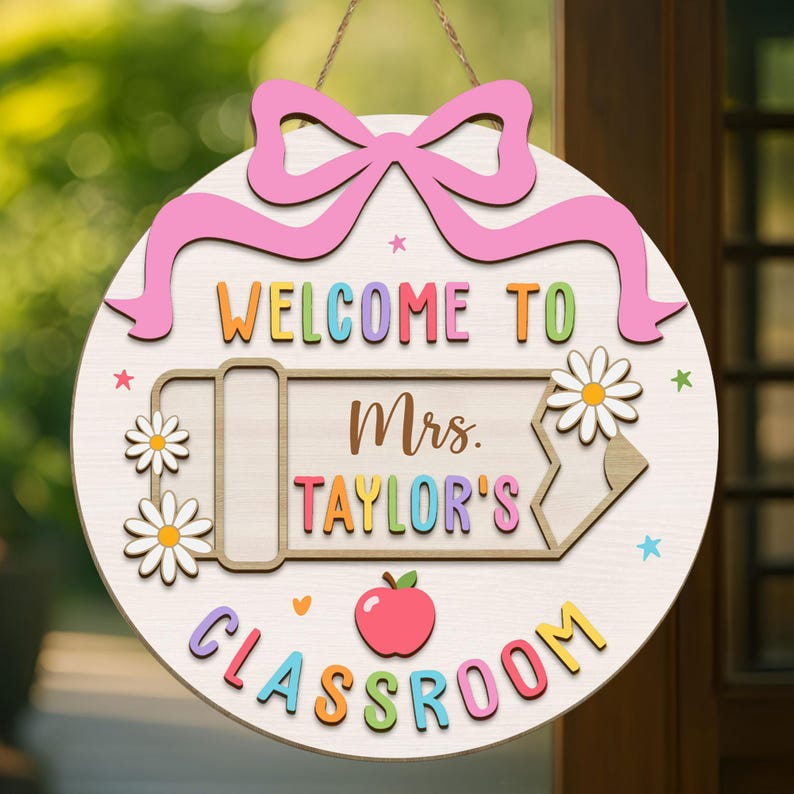 Panneau de porte d'enseignant 3D personnalisé, cadeaux pour enseignants, panneau de bienvenue pour enseignants, panneau de porte de salle de classe, cadeau de rentrée scolaire, décoration du 1er jour d'école