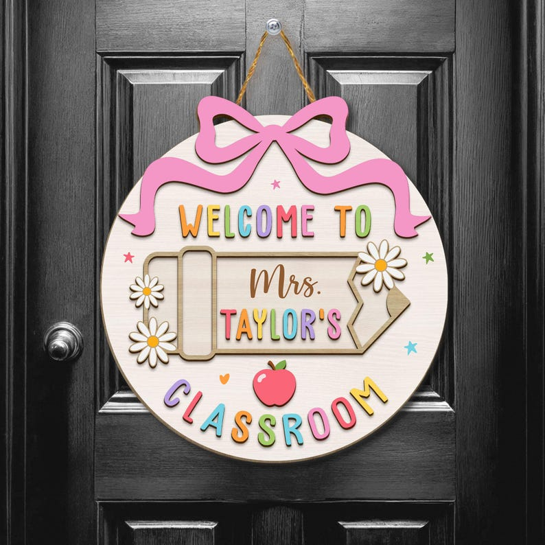 Panneau de porte d'enseignant 3D personnalisé, cadeaux pour enseignants, panneau de bienvenue pour enseignants, panneau de porte de salle de classe, cadeau de rentrée scolaire, décoration du 1er jour d'école