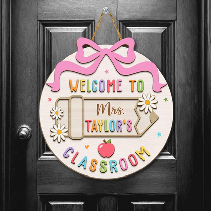 Panneau de porte d'enseignant 3D personnalisé, cadeaux pour enseignants, panneau de bienvenue pour enseignants, panneau de porte de salle de classe, cadeau de rentrée scolaire, décoration du 1er jour d'école