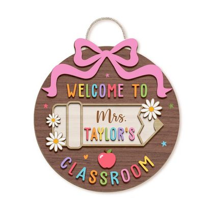 Panneau de porte d'enseignant 3D personnalisé, cadeaux pour enseignants, panneau de bienvenue pour enseignants, panneau de porte de salle de classe, cadeau de rentrée scolaire, décoration du 1er jour d'école