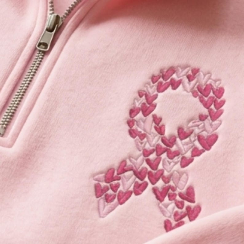 Embroidered Breast Cancer Awareness Quarter-Zip Sweatshirt: Ribbon Gift