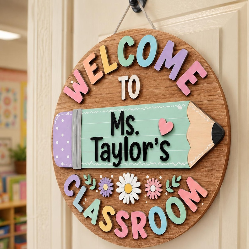 Custom 3D Teacher Door Hanger, Personalized Floral Classroom Door Sign, Teacher Name Sign, Classroom Decor, Teacher Appreciation Gift