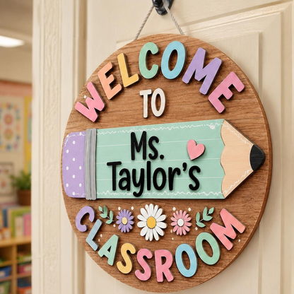 Custom 3D Teacher Door Hanger, Personalized Floral Classroom Door Sign, Teacher Name Sign, Classroom Decor, Teacher Appreciation Gift