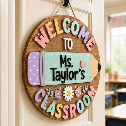 Custom 3D Teacher Door Hanger, Personalized Floral Classroom Door Sign, Teacher Name Sign, Classroom Decor, Teacher Appreciation Gift