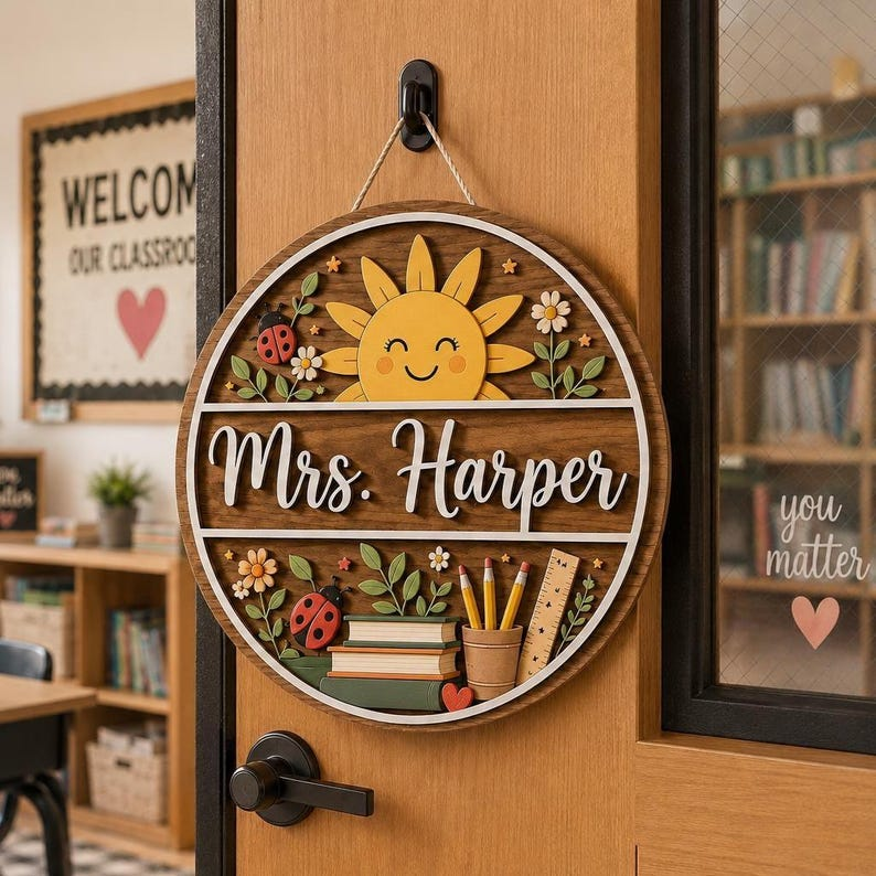 Personalized Teacher Door Sign, Sunshine Classroom Name Sign, Custom Teacher Door Hanger, Back to School, Teacher Appreciation Gift