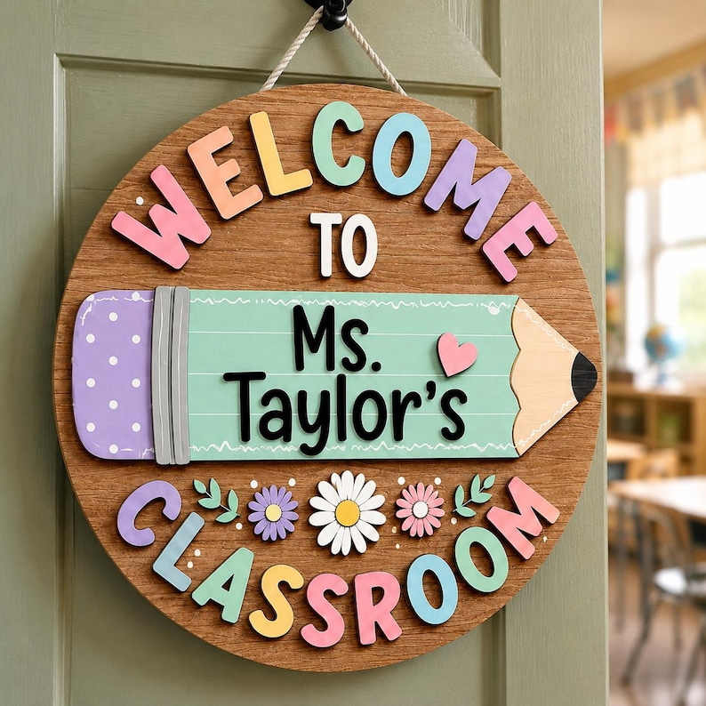 Custom 3D Teacher Door Hanger, Personalized Floral Classroom Door Sign, Teacher Name Sign, Classroom Decor, Teacher Appreciation Gift