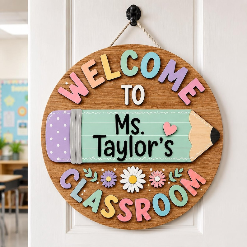 Custom 3D Teacher Door Hanger, Personalized Floral Classroom Door Sign, Teacher Name Sign, Classroom Decor, Teacher Appreciation Gift