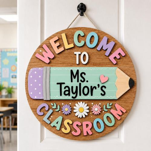Custom 3D Teacher Door Hanger, Personalized Floral Classroom Door Sign, Teacher Name Sign, Classroom Decor, Teacher Appreciation Gift