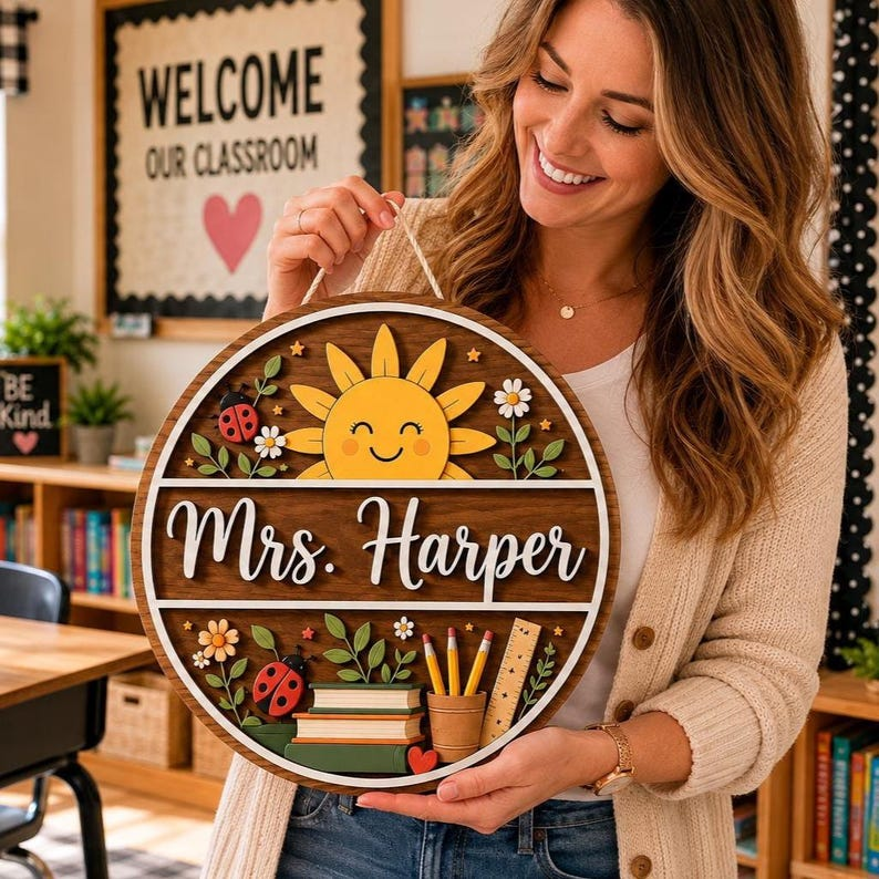 Personalized Teacher Door Sign, Sunshine Classroom Name Sign, Custom Teacher Door Hanger, Back to School, Teacher Appreciation Gift