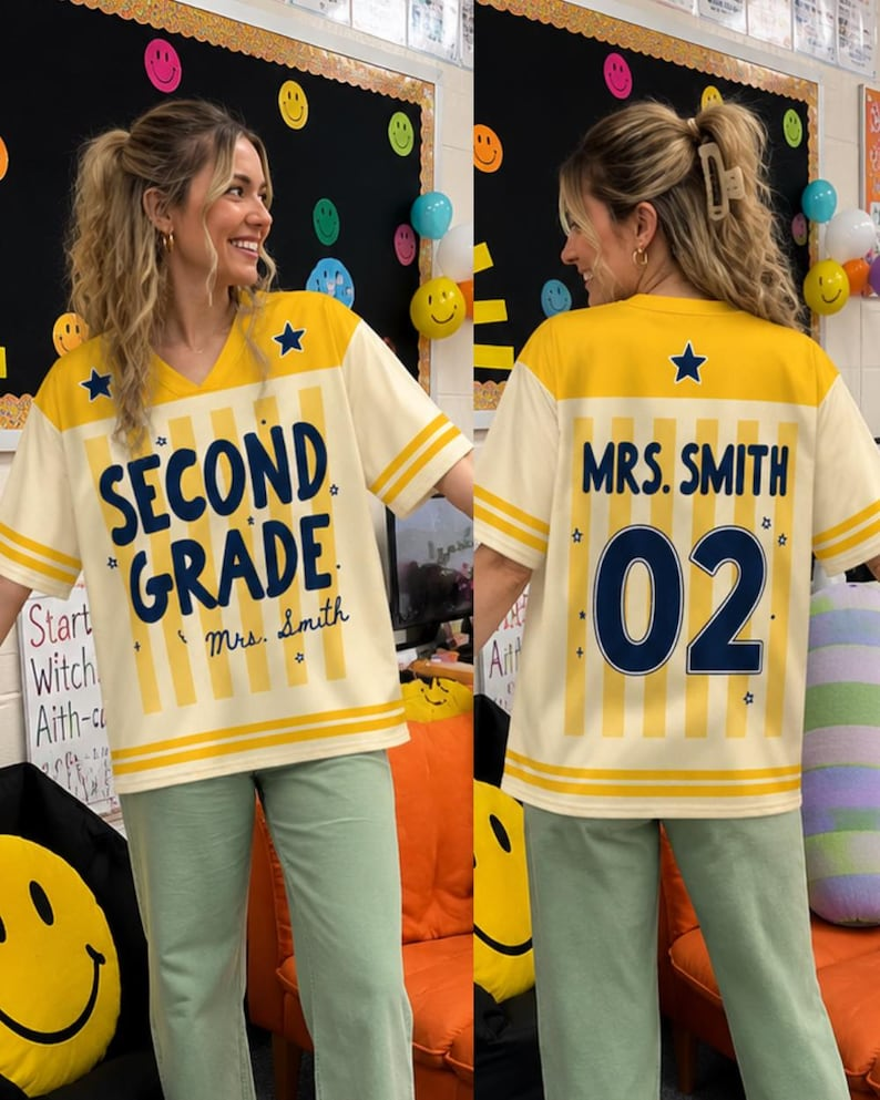 Custom School Spirit Jersey, Custom Grade Teacher Jersey, Back to School Baseball Tee, Elementary Teacher Gift