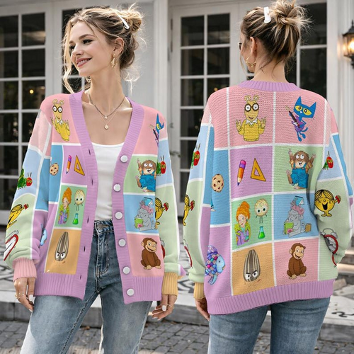 Children's Book Character Cardigan, Reading Teacher Knitted Cardigan, Book Character School Button Up Cardigan, Cute Elementary Teacher Gift
