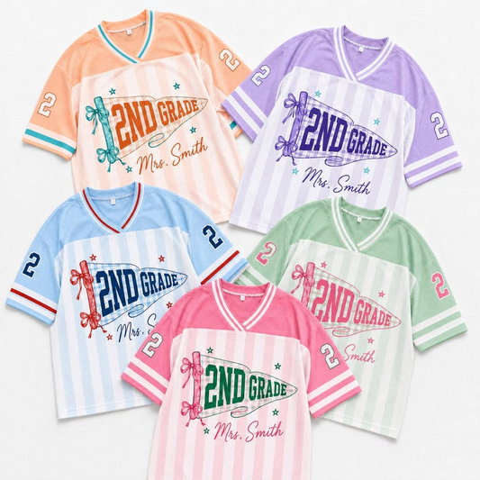 Personalized Custom Grade Jersey, Back to School Mesh Jersey, Custom Student Shirt, Grade Level Tee with Name & Number, Teacher Shirt FTB13