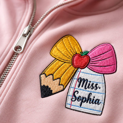 Personalized Teacher Pencil & Apple Quarter Zip Pullover – Custom Teacher Name Sweatshirt