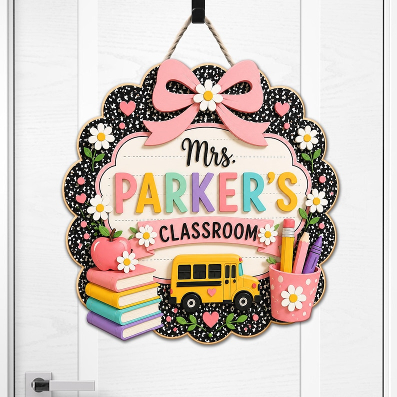Custom Teacher Name Door Sign, 3D Classroom Door Hanger, Back To School Teacher Gift