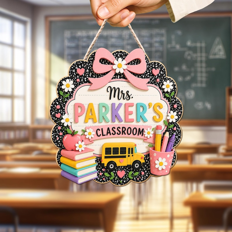 Custom Teacher Name Door Sign, 3D Classroom Door Hanger, Back To School Teacher Gift