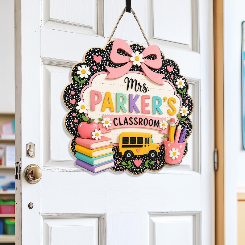Custom Teacher Name Door Sign, 3D Classroom Door Hanger, Back To School Teacher Gift