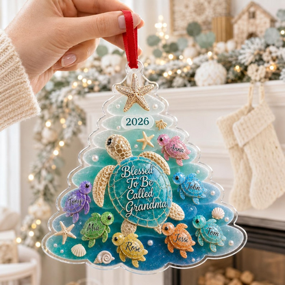 Personalized Grandma Sea Turtle Ornament, Custom Grandkids Names Christmas Gift, Coastal Family Acrylic Ornament, Grandma Gift 2026