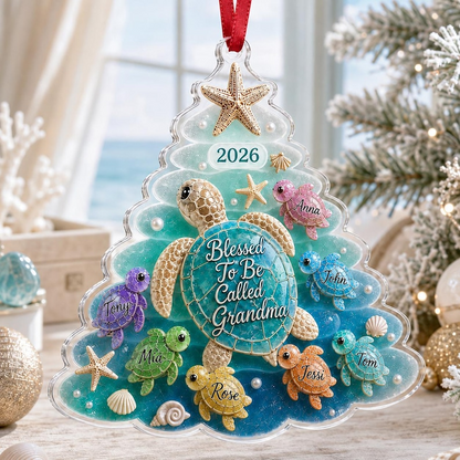 Personalized Grandma Sea Turtle Ornament, Custom Grandkids Names Christmas Gift, Coastal Family Acrylic Ornament, Grandma Gift 2026