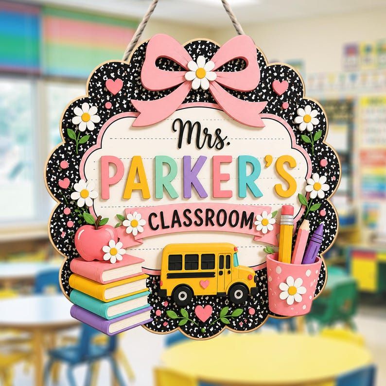Custom Teacher Name Door Sign, 3D Classroom Door Hanger, Back To School Teacher Gift