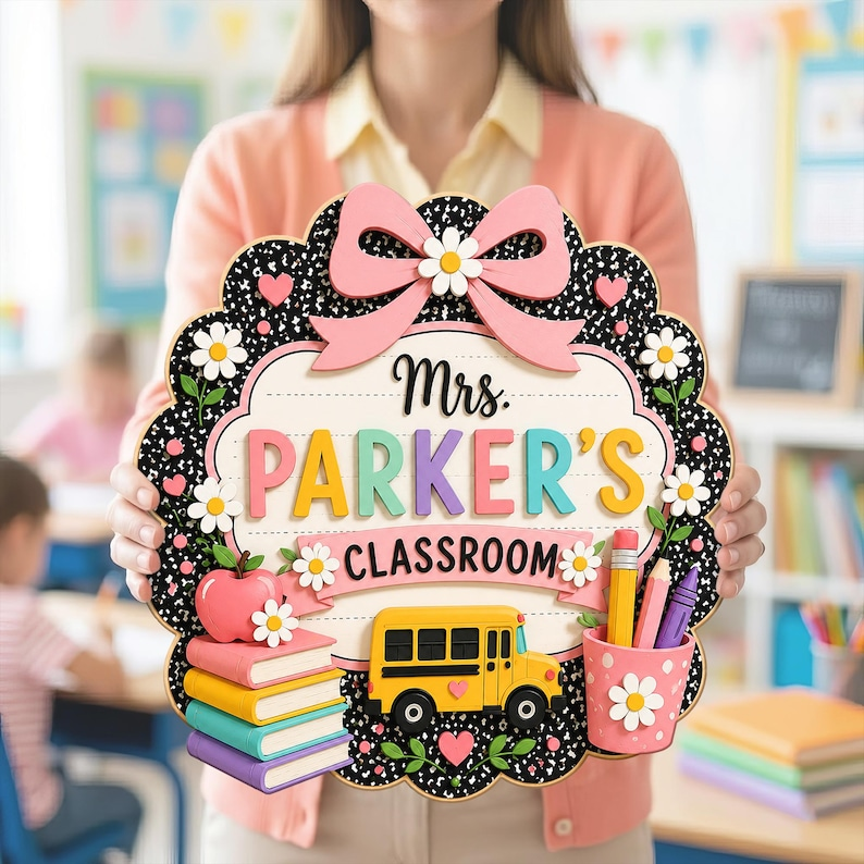 Custom Teacher Name Door Sign, 3D Classroom Door Hanger, Back To School Teacher Gift