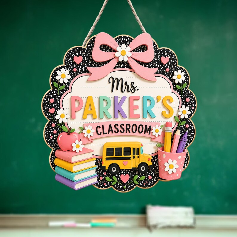 Custom Teacher Name Door Sign, 3D Classroom Door Hanger, Back To School Teacher Gift