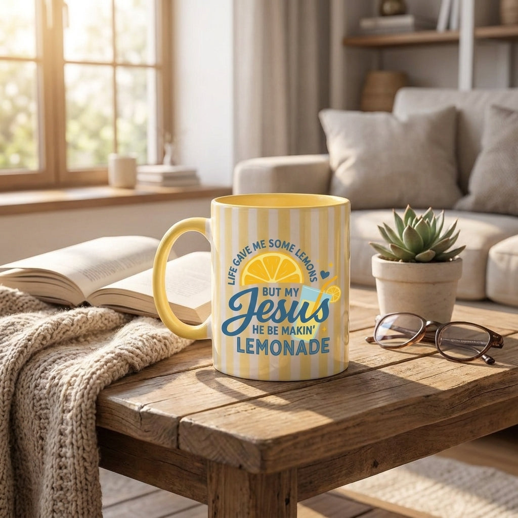 Christian Lemon Mug, Jesus Makin' Lemonade, Religious Coffee Cup