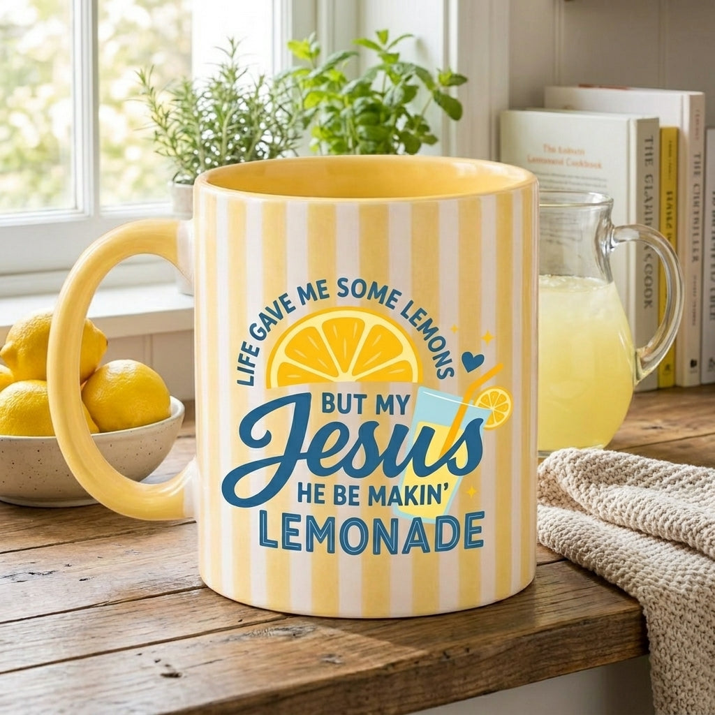Christian Lemon Mug, Jesus Makin' Lemonade, Religious Coffee Cup
