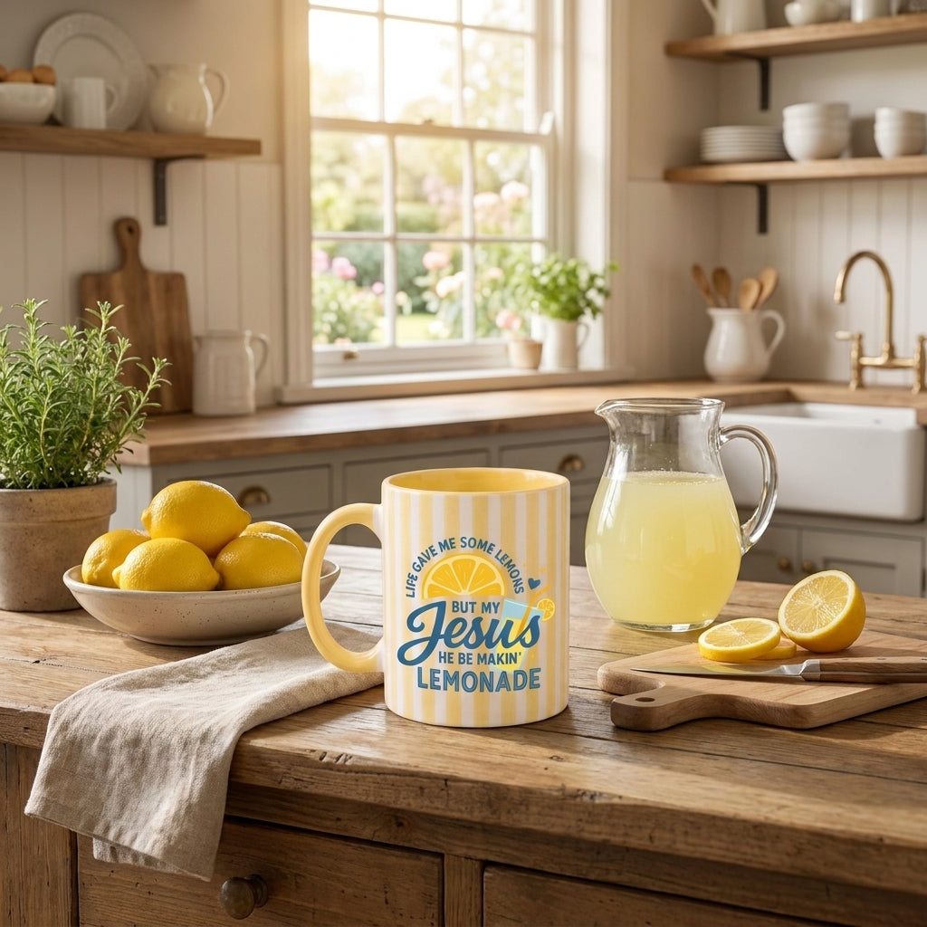 Christian Lemon Mug, Jesus Makin' Lemonade, Religious Coffee Cup