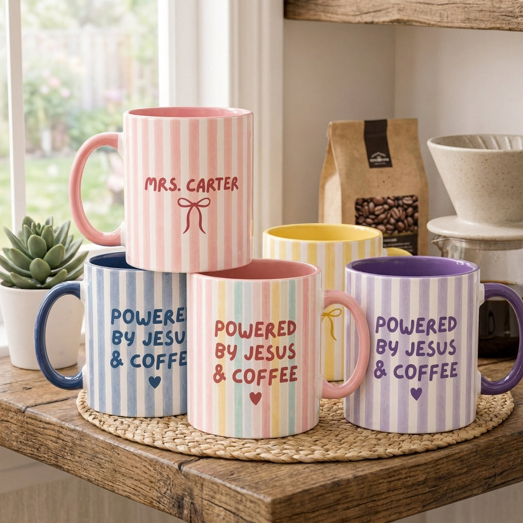 Powered By Jesus Coffee Mug, Christian Religious Drinkware, Gift for Women