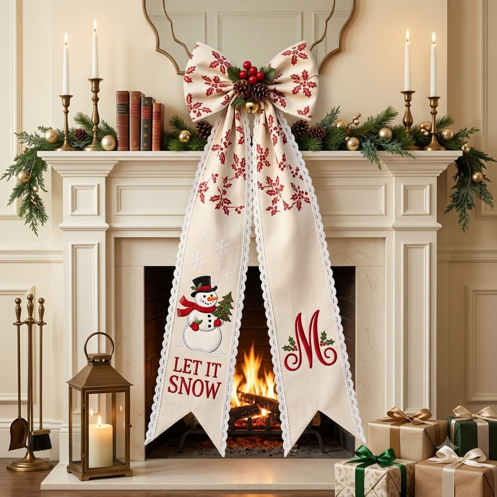 Personalized Christmas Snowman Wreath Sash with Lace