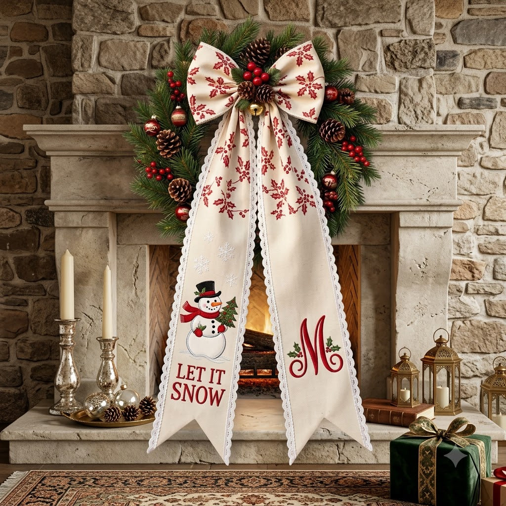 Personalized Christmas Snowman Wreath Sash with Lace