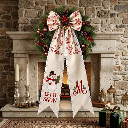 Personalized Christmas Snowman Wreath Sash with Lace