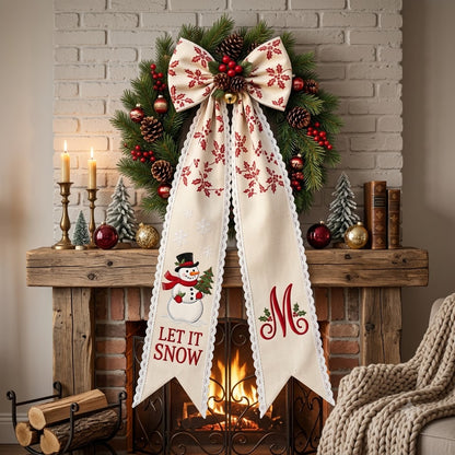 Personalized Christmas Snowman Wreath Sash with Lace