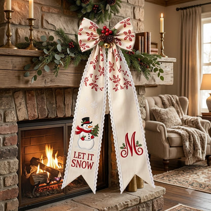 Personalized Christmas Snowman Wreath Sash with Lace